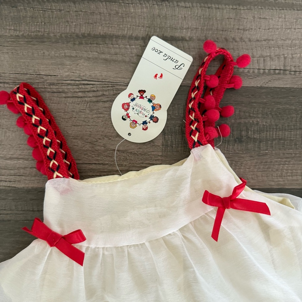 Adorable Cream and Red Kids Dress - Picture 7 of 11